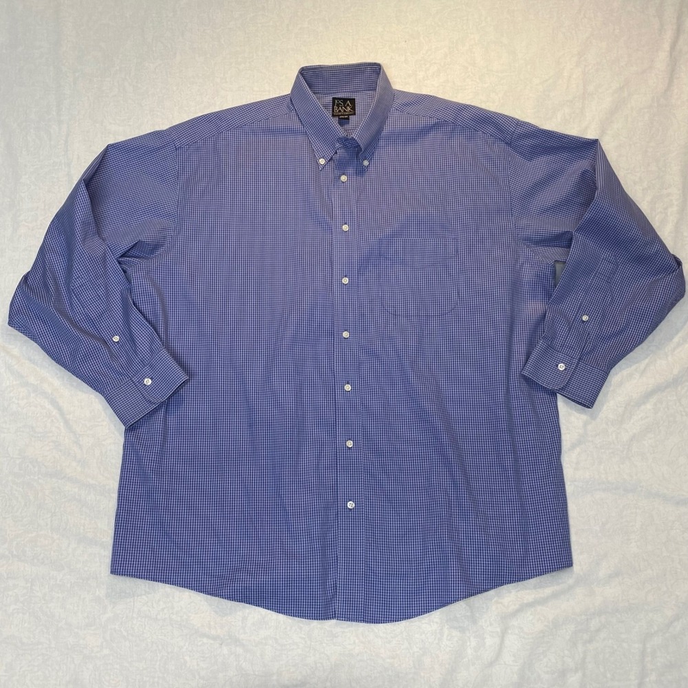 Jos A Bank Traveler Lot 3 Dress Shirts 17.5 34 Blue Check Stripe Cotton - Picture 3 of 16